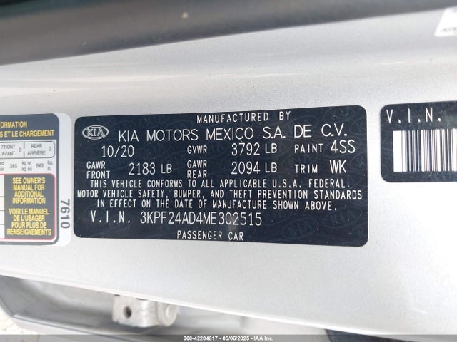 3KPF24AD4ME302515 KIA Forte Lxs