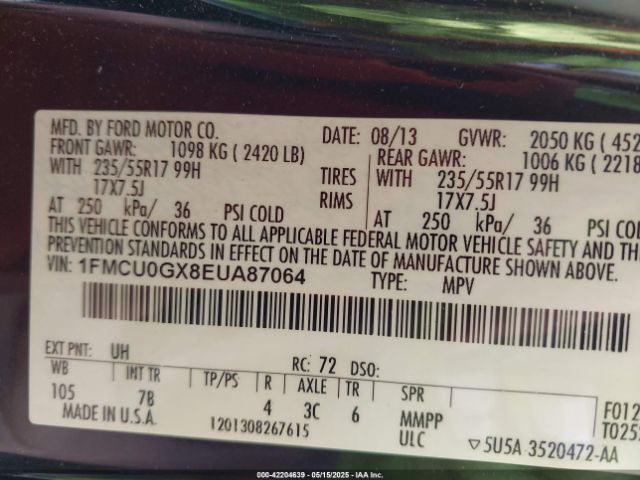 1FMCU0GX8EUA87064 Ford ESCAPE SE