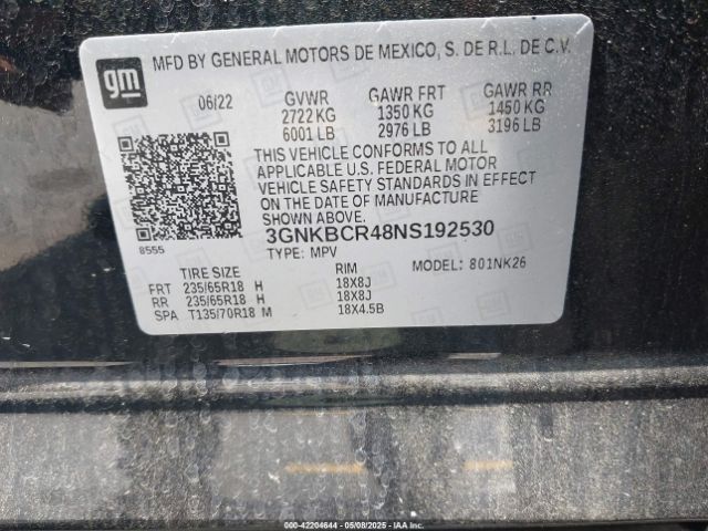 3GNKBCR48NS192530 Chevrolet Blazer Fwd 2lt