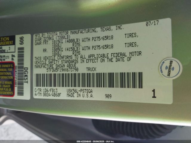 5TFDW5F19HX673790 Toyota 3ur-fbe
