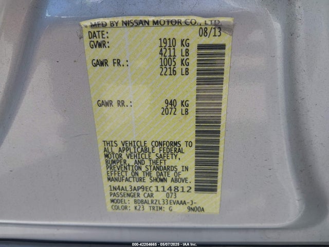 1N4AL3AP9EC114812 Nissan Altima 2.5 S