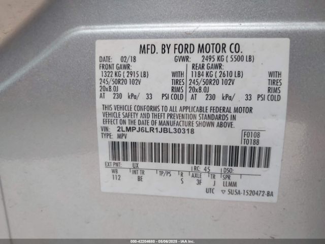2LMPJ6LR1JBL30318 Lincoln Mkx Reserve