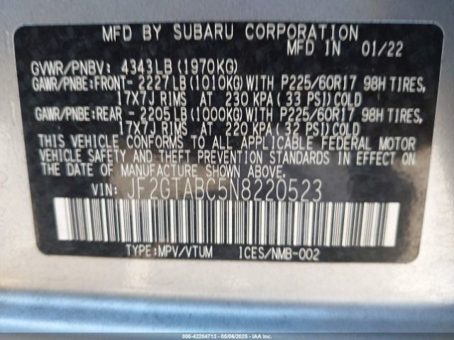 JF2GTABC5N8220523 Subaru Crosstrek