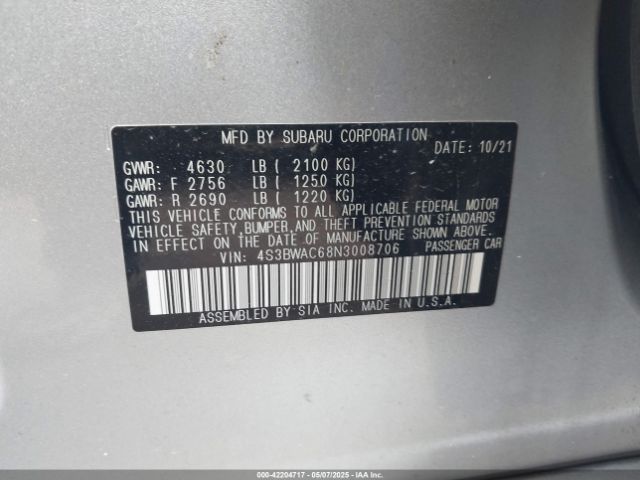 4S3BWAC68N3008706 Subaru Legacy Premium