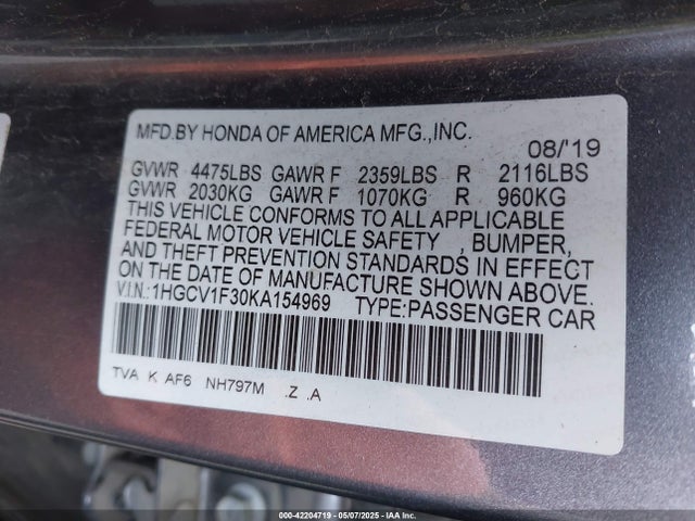 1HGCV1F30KA154969 Honda l15be