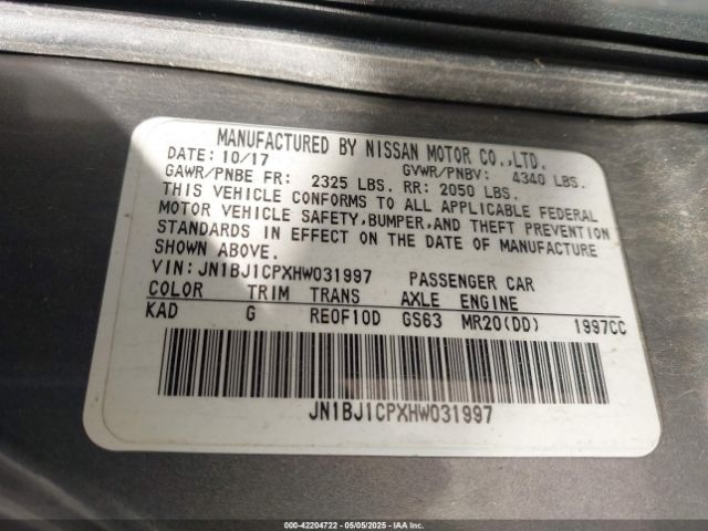 JN1BJ1CPXHW031997 Nissan Rogue Sport Sv