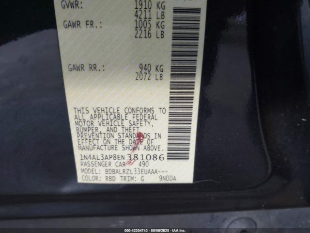 1N4AL3AP8EN381086 Nissan Altima 2.5/2.5 S/2.5 Sl/2.5 Sv