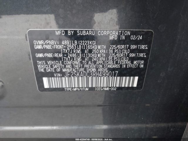 2024 SUBARU FORESTER JF2SKADC3RH499017 Photo 8