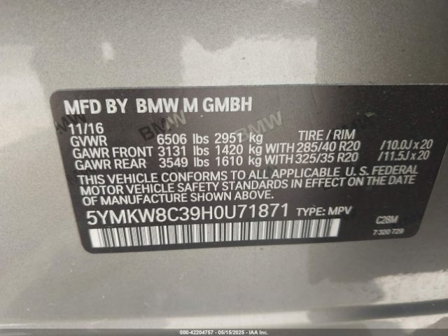 2017 BMW X6 M 5YMKW8C39H0U71871 Photo 8