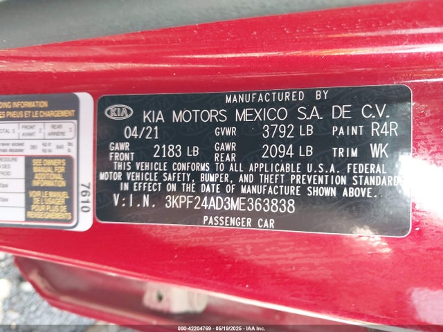 KIA mpi nu 2021 3KPF24AD3ME363838 Image 9
