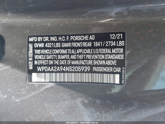 WP0AA2A94NS205939 Porsche 911 Carrera/carrera 4