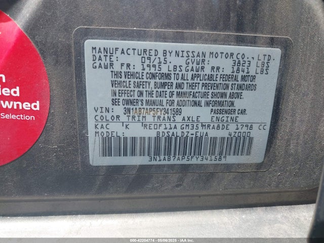 3N1AB7AP5FY341589 Nissan SENTRA SV