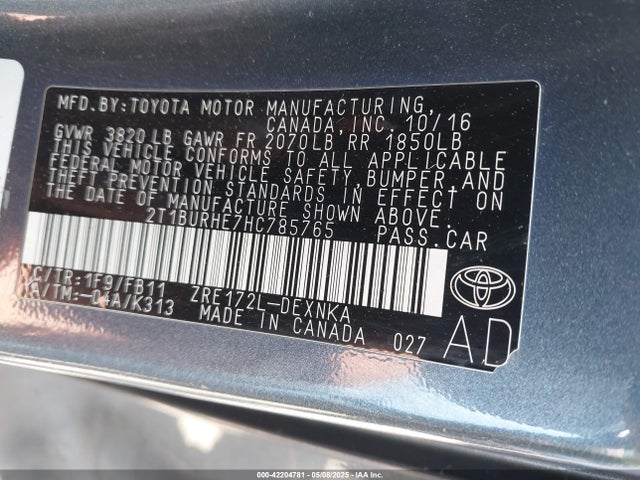 2T1BURHE7HC785765 Toyota COROLLA LE