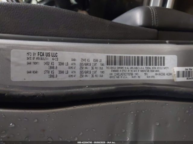 1C4RDJAG7KC778780 Dodge Durango Sxt Awd
