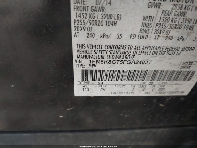 1FM5K8GT5FGA24837 Ford 2015