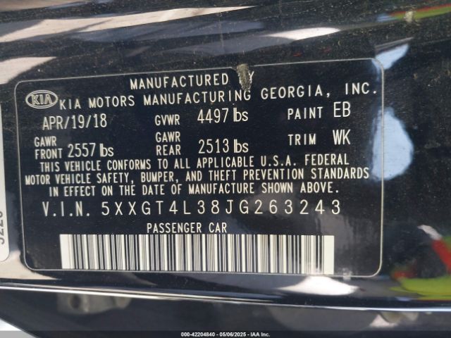 5XXGT4L38JG263243 KIA Optima Lx
