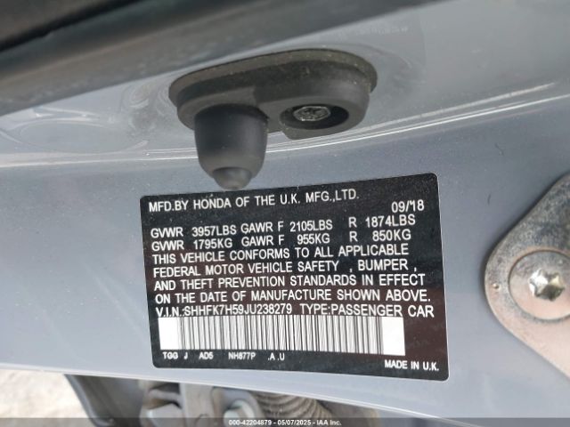 SHHFK7H59JU238279 Honda CIVIC EX