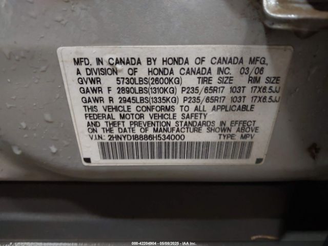 2006 ACURA MDX 2HNYD18886H534000 Photo 8