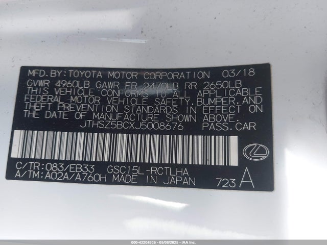 JTHSZ5BCXJ5008676 Lexus 2gr-fks