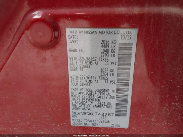5N1AT2MT8GC748267 Nissan 2016