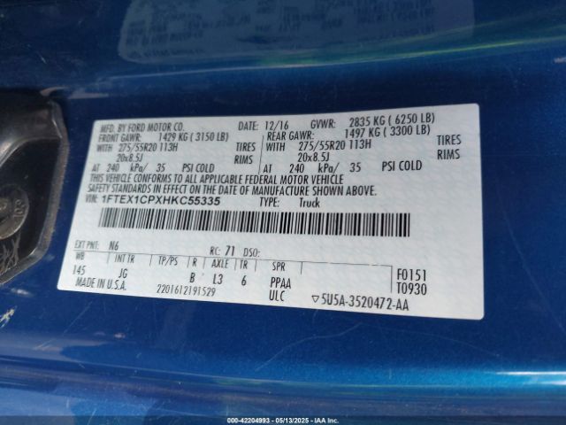 1FTEX1CPXHKC55335 Ford F-150 Xl