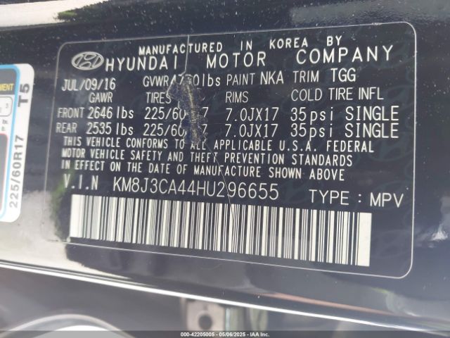 KM8J3CA44HU296655 Hyundai TUCSON SE