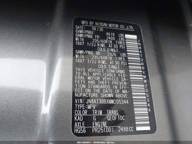 JN8AT3BBXMW205344 Nissan Rogue Sv Intelligent Awd