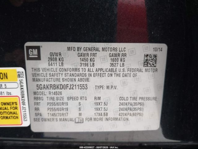 5GAKRBKD0FJ211553 Buick Enclave Leather