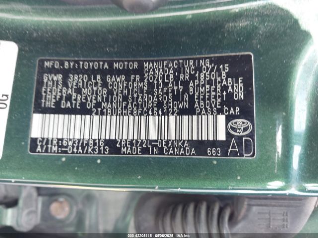 2T1BURHE8FC464122 Toyota COROLLA LE