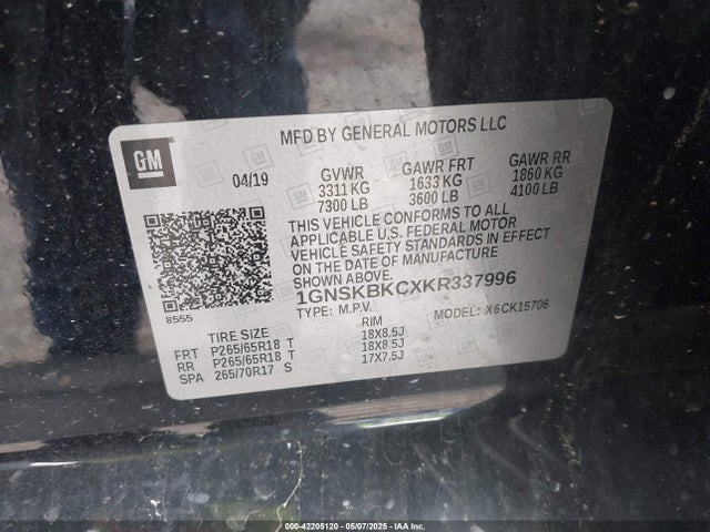 1GNSKBKCXKR337996 Chevrolet Tahoe Lt
