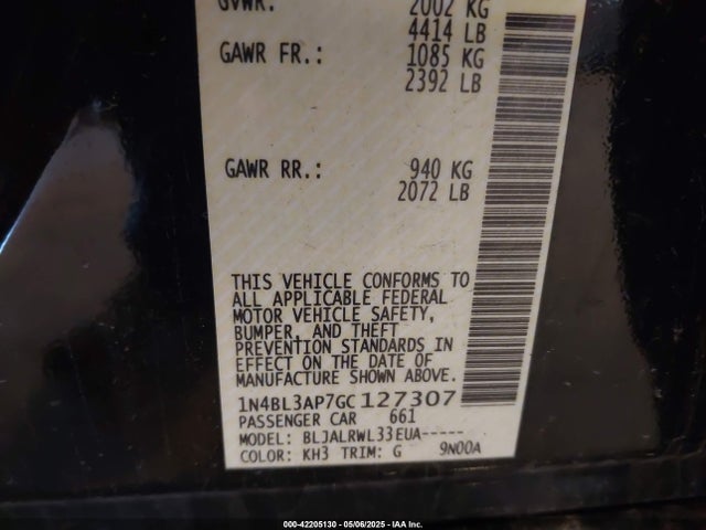 1N4BL3AP7GC127307 Nissan Altima 3.5 Sl