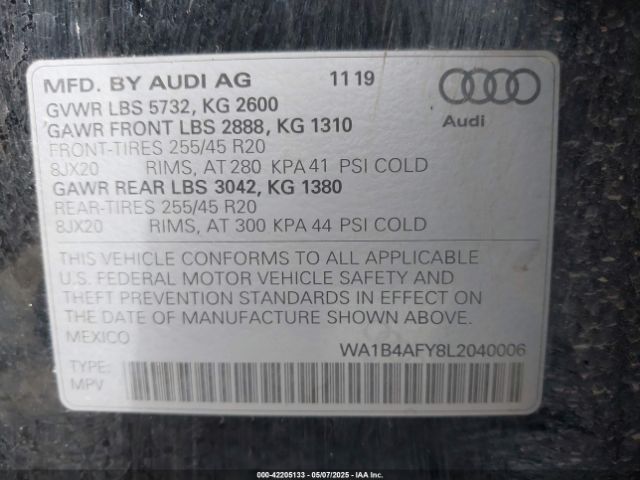 WA1B4AFY8L2040006 Audi SQ5