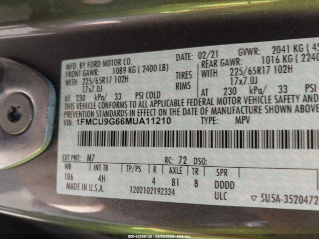 1FMCU9G66MUA11210 Ford ESCAPE SE