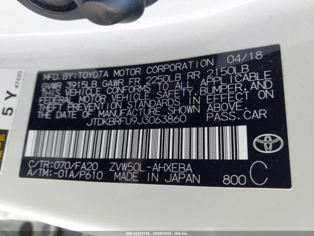 JTDKBRFU9J3063860 Toyota Prius