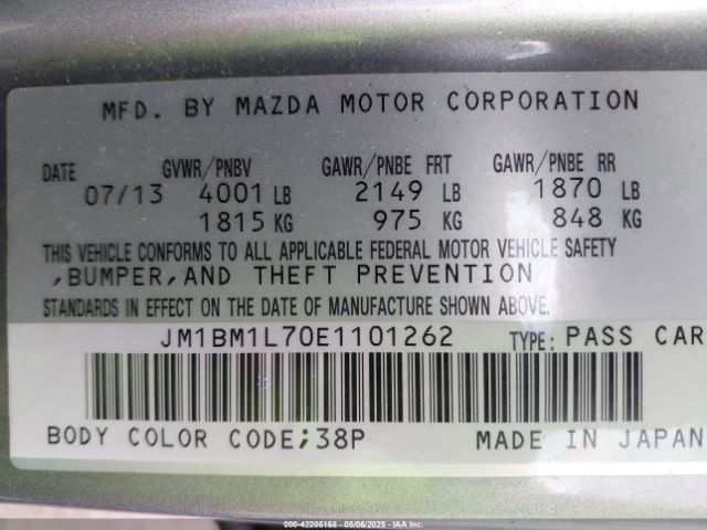 JM1BM1L70E1101262 Mazda Mazda3 I Touring
