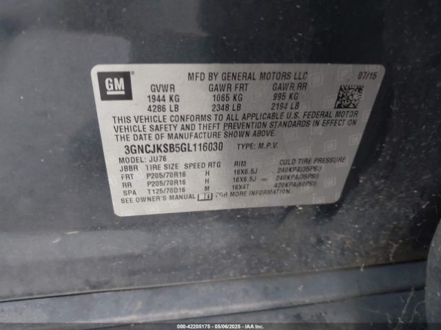 3GNCJKSB5GL116030 Chevrolet Trax 1ls
