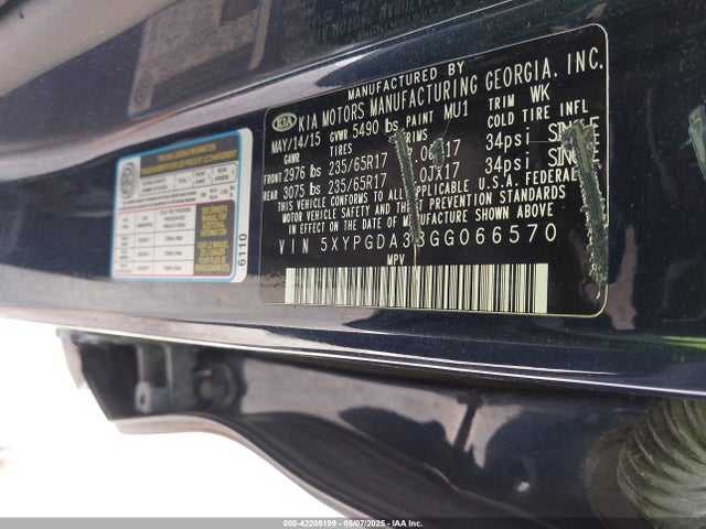 5XYPGDA38GG066570 KIA Sorento 2.4l Lx