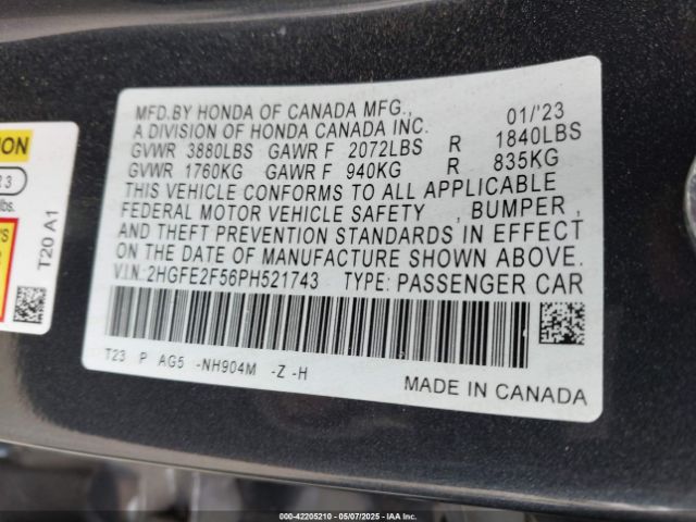 2HGFE2F56PH521743 Honda k20c2