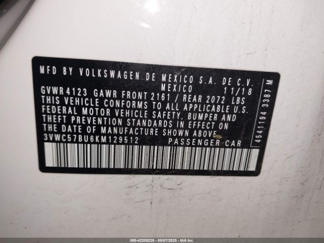 3VWC57BU6KM129512 Volkswagen Jetta 1.4t R-line/1.4t S/1.4t Se