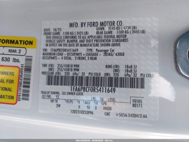 2024 FORD MUSTANG 1FA6P8CF0R5411649 Photo 8