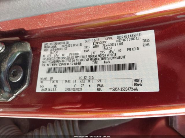 1FTEW1CP0FKF21848 Ford F-150 Xlt