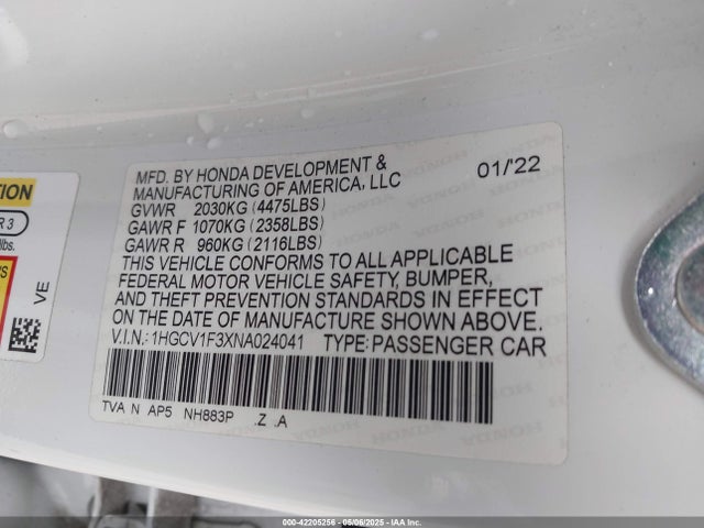 1HGCV1F3XNA024041 Honda Accord Sport