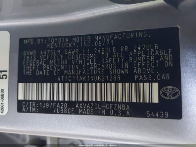 4T1C11AK1NU621288 Toyota CAMRY LE