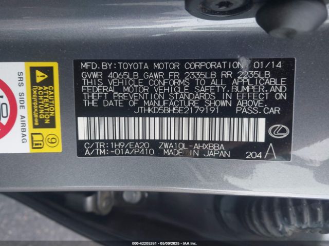 JTHKD5BH5E2179191 Lexus CT 200H