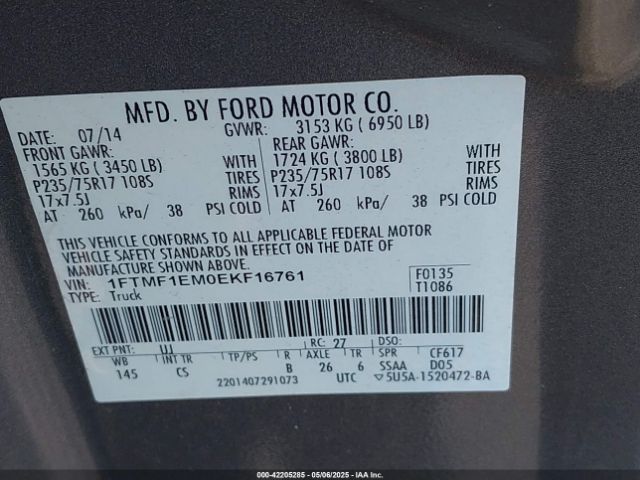 1FTMF1EM0EKF16761 Ford F-150 Xl
