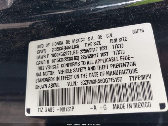 3CZRM3H56GG715197 Honda CR-V EX