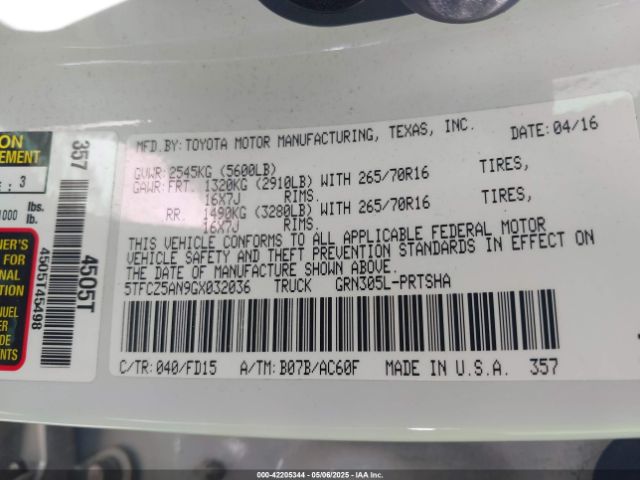 5TFCZ5AN9GX032036 Toyota Tacoma Trd Off Road