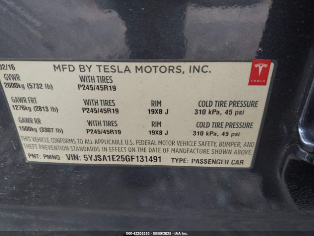 5YJSA1E25GF131491 Tesla Model S 60d/70d/75d/85d/90d