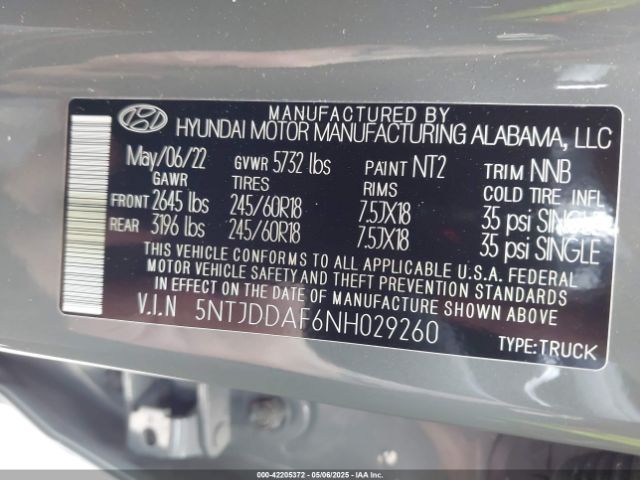 2022 HYUNDAI SANTA CRUZ 5NTJDDAF6NH029260 Photo 8