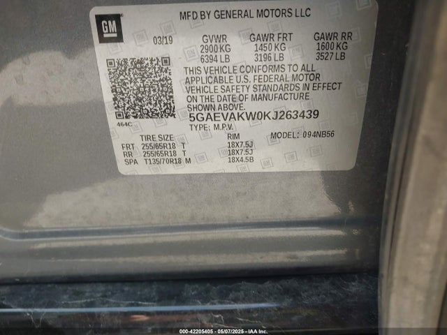 5GAEVAKW0KJ263439 Buick lfy - spark ignited direct injection, atss, gen1
